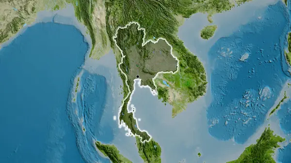 衛星地図上の暗いオーバーレイで強調タイ国境地域のクローズアップ 資本ポイント 全国に光る — ストック写真