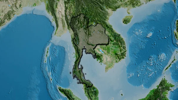 Close Thailand Border Area Highlighting Dark Overlay Satellite Map Capital — Stock Photo, Image