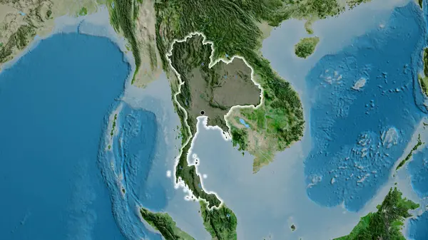 衛星地図上の暗いオーバーレイで強調タイ国境地域のクローズアップ 資本ポイント 全国に光る — ストック写真