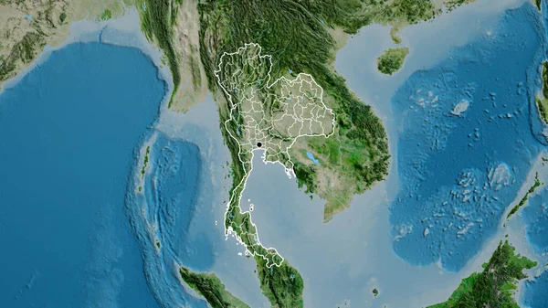 衛星地図上でタイ国境地域とその地域の境界線のクローズアップ 資本ポイント 全国の概要 — ストック写真