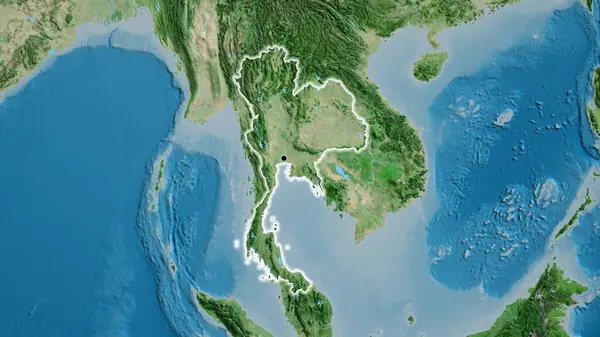 衛星地図上のタイ国境地帯の閉鎖 資本ポイント 全国に光る — ストック写真