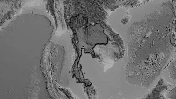 泰国边境地区的特写镜头 以灰度地图上的黑暗覆盖为重点 资本点 国家形状的斜边 — 图库照片