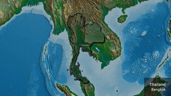 Крупный План Приграничной Зоны Таиланда Тёмным Наложением Физическую Карту Отличный — стоковое фото