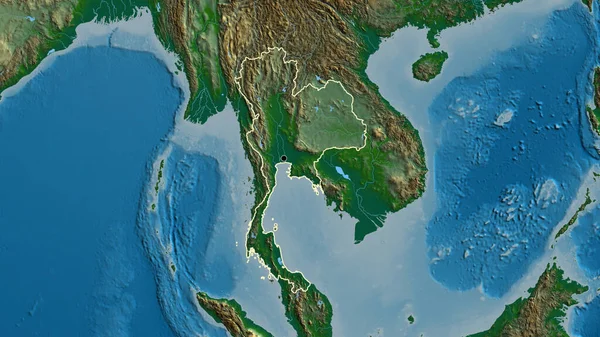 在一张实景地图上对泰国边境地区进行的密切监视 资本点 国家形貌概述 — 图库照片