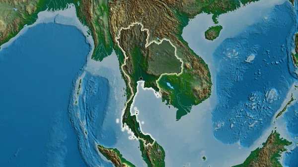 物理的な地図上の暗いオーバーレイで強調タイ国境地域のクローズアップ 資本ポイント 全国に光る — ストック写真