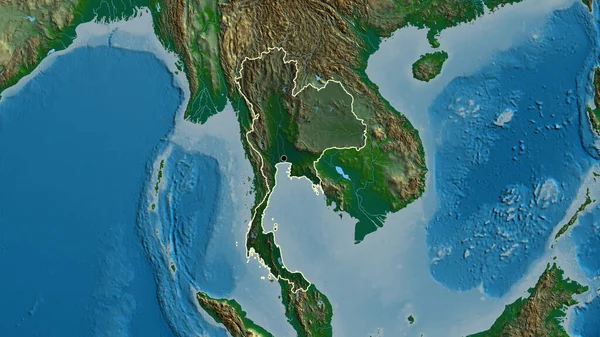 泰国边境地区的特写镜头 用一张地形图上的黑暗阴影突出显示出来 资本点 国家形貌概述 — 图库照片