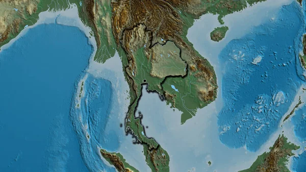 Primer Plano Zona Fronteriza Tailandia Mapa Relieve Punto Capital Bordes — Foto de Stock