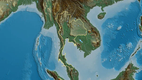 在一张救济地图上对泰国边境地区进行了密切的调查 资本点 国家形貌概述 — 图库照片