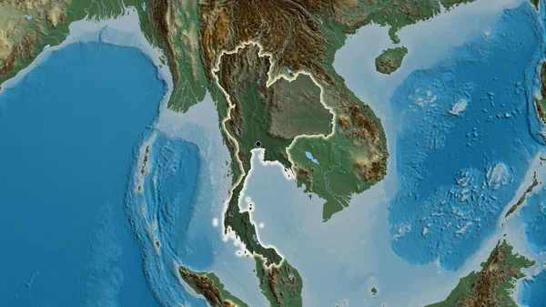 Detailní Záběr Pohraniční Oblasti Thajska Zvýrazňující Tmavý Překryv Reliéfní Mapě — Stock fotografie