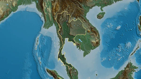 Close Thailand Border Area Highlighting Dark Overlay Relief Map Capital — Stock Photo, Image