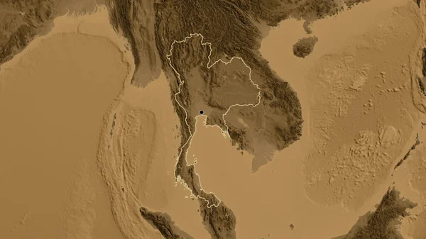 Detailní Záběr Pohraniční Oblasti Thajska Mapě Nadmořské Výšky Sépie Fakt — Stock fotografie