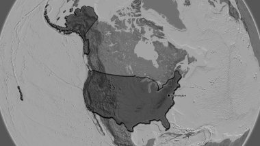 Amerika Birleşik Devletleri sınır bölgesinin yakın çekimleri, bilek haritasında koyu bir örtüyle vurgulanıyor. Ana nokta. Ülkenin kıvrımlı kenarları. 
