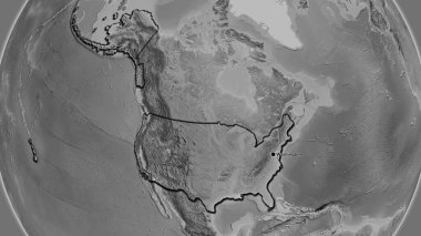 Amerika Birleşik Devletleri sınır bölgesinin yakın plan görüntüsü gri tonlu bir haritada. Ana nokta. Ülkenin kıvrımlı kenarları. 