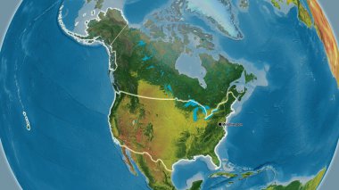 Bir topografik haritada Amerika Birleşik Devletleri sınır bölgesinin yakın çekimleri. Ana nokta. Ülke çapında parıltı. 