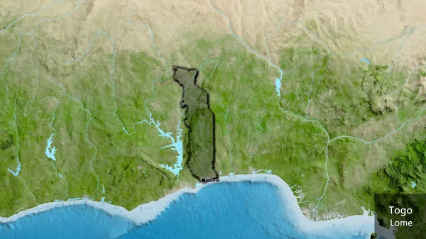Närbild Togos Gränsområde Med Mörk Överlagring Satellitkarta Huvudpunkt Skalade Kanter — Stockfoto