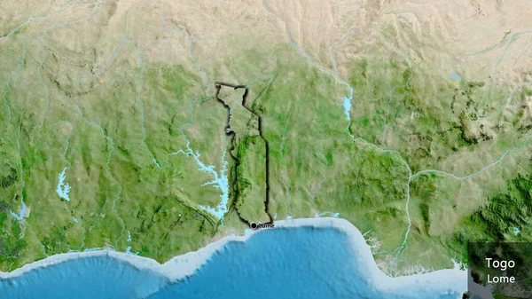 Primo Piano Della Zona Frontiera Del Togo Una Mappa Satellitare — Foto Stock