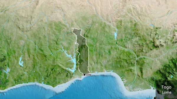 Close Togo Border Area Highlighting Dark Overlay Satellite Map Capital — Stock Photo, Image