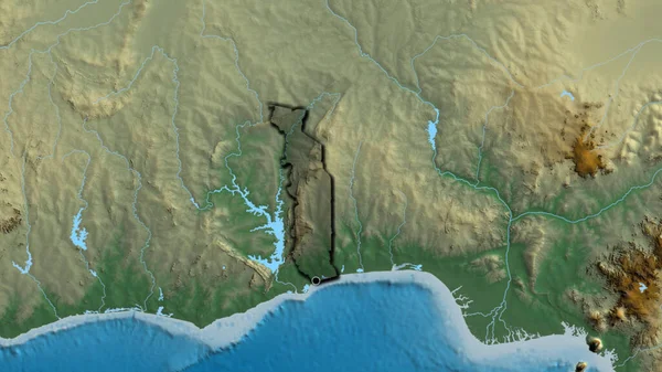 Detailní Záběr Pohraniční Oblasti Togo Tmavým Překrytím Reliéfní Mapě Fakt — Stock fotografie
