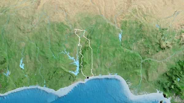 Zbliżenie Strefy Przygranicznej Togo Zdjęciu Satelitarnym Yahoo Główny Punkt Zarys — Zdjęcie stockowe