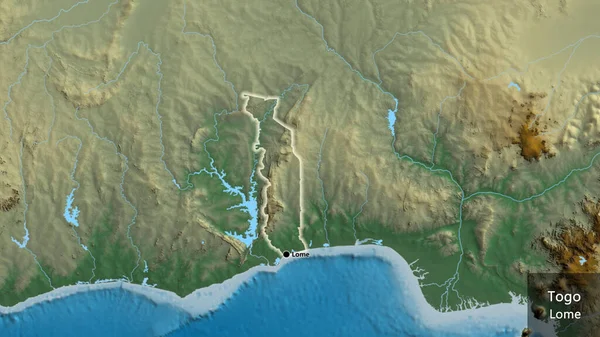 Närbild Togos Gränsområde Hjälplinje Karta Huvudpunkt Glow Runt Landet Form — Stockfoto