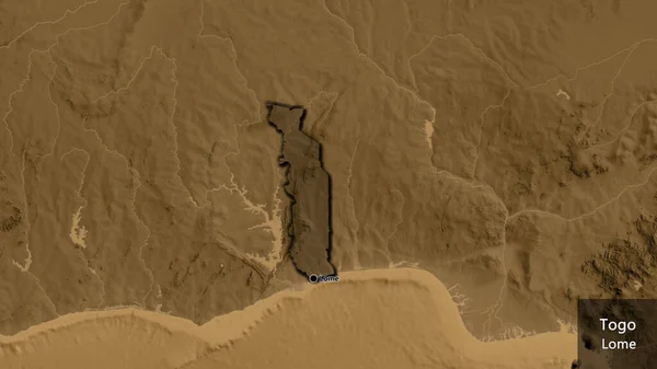 Крупный План Пограничной Зоны Выделяющийся Тёмным Наложением Карту Высоты Сепии — стоковое фото