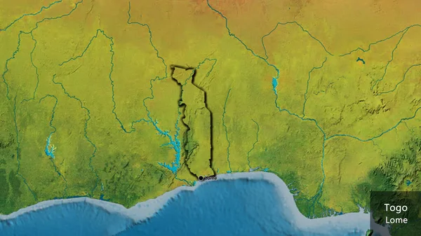 Zbliżenie Strefy Przygranicznej Togo Mapie Topograficznej Główny Punkt Ścięte Krawędzie — Zdjęcie stockowe