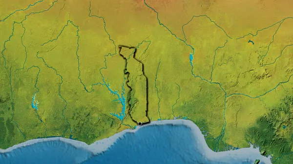 Primer Plano Zona Fronteriza Togo Mapa Topográfico Punto Capital Bordes —  Fotos de Stock