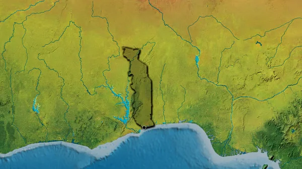 Närbild Togos Gränsområde Med Ett Mörkt Överdrag Topografisk Karta Huvudpunkt — Stockfoto