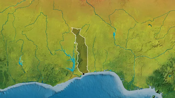 Togo Sınır Bölgesinin Topoğrafik Haritada Koyu Bir Örtüyle Işıklandırılması Ana — Stok fotoğraf