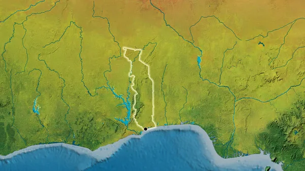 Detailní Záběr Pohraniční Oblasti Togo Topografické Mapě Fakt Záře Kolem — Stock fotografie