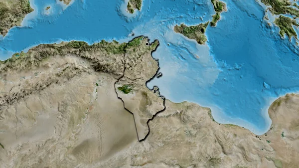 衛星地図上のチュニジア国境地域の閉鎖 資本ポイント 国の形の縁が隠されている — ストック写真