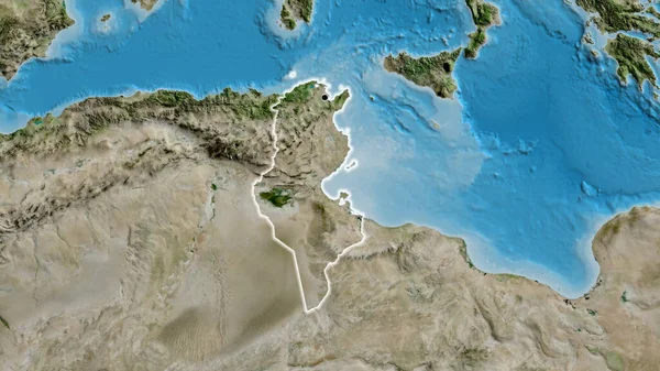 Lähikuva Tunisian Raja Alueesta Satelliittikartalla Hyvä Pointti Hehku Ympäri Maata — kuvapankkivalokuva