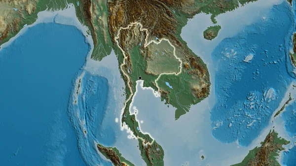 Primer Plano Zona Fronteriza Tailandia Mapa Relieve Punto Capital Brillan —  Fotos de Stock
