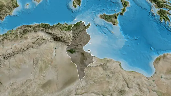 衛星地図上の暗いオーバーレイで強調チュニジア国境地域のクローズアップ 資本ポイント 全国の概要 — ストック写真