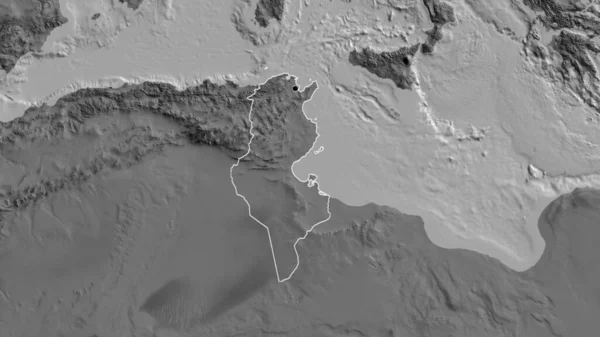 在双边地图上对突尼斯边境地区进行的密切监视 资本点 国家形貌概述 — 图库照片