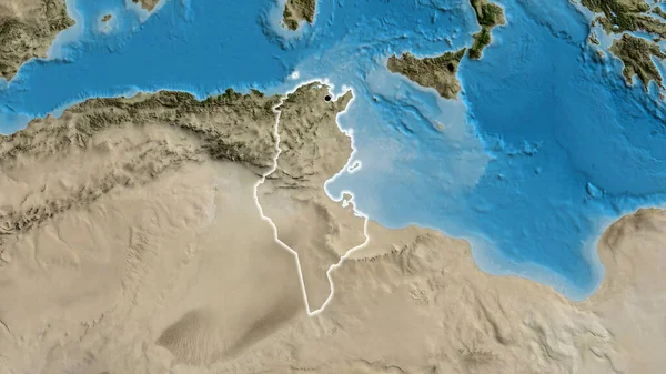 Close Van Het Grensgebied Van Tunesië Een Satellietkaart Hoofdpunt Glow — Stockfoto