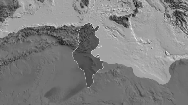 突尼斯边境地区的特写镜头 用一张双层地图上的黑暗阴影突出显示出来 资本点 国家形貌概述 — 图库照片