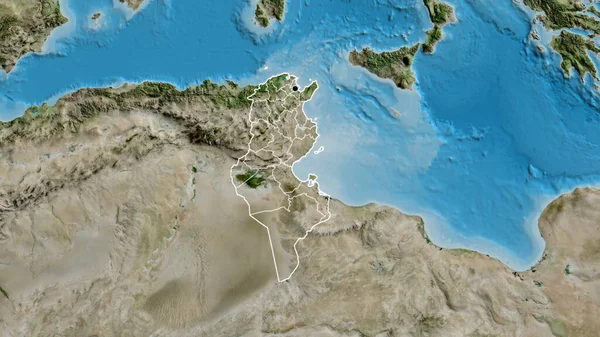 チュニジア国境地域の閉鎖と衛星地図上のその地域の境界線 資本ポイント 全国の概要 — ストック写真