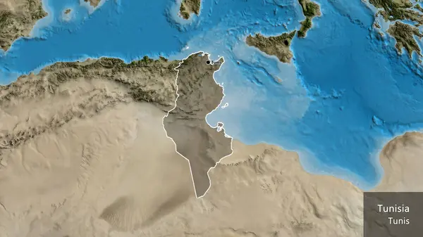튀니지 지역의 사진은 지도에 어두운 오버레이로 비추고 국가의 모양을 중심으로 — 스톡 사진