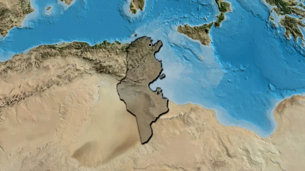Close Tunisia Border Area Highlighting Dark Overlay Satellite Map Capital — Stock Photo, Image