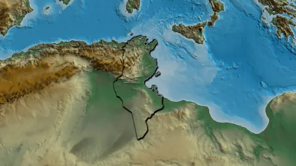 Primer Plano Zona Fronteriza Túnez Mapa Relieve Punto Capital Bordes —  Fotos de Stock