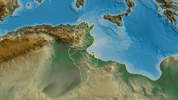 Primer Plano Zona Fronteriza Túnez Sus Fronteras Regionales Mapa Ayuda —  Fotos de Stock