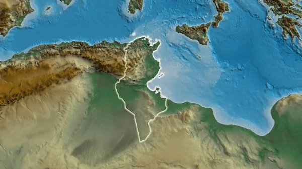 Primer Plano Zona Fronteriza Túnez Mapa Relieve Punto Capital Brillan —  Fotos de Stock