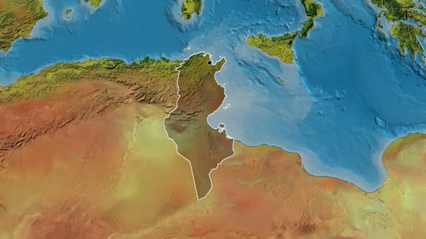 突尼斯边境地区的特写镜头 用地形图上的黑暗阴影突出显示 资本点 国家形貌概述 — 图库照片