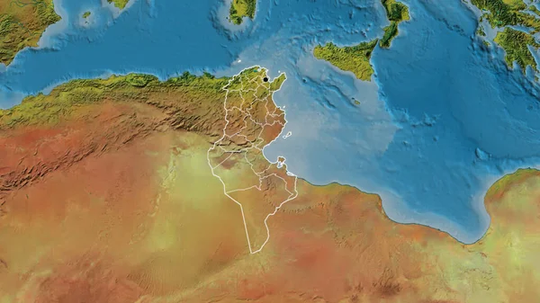 Крупним Планом Прикордонний Район Тунісу Його Регіональні Кордони Топографічній Карті — стокове фото
