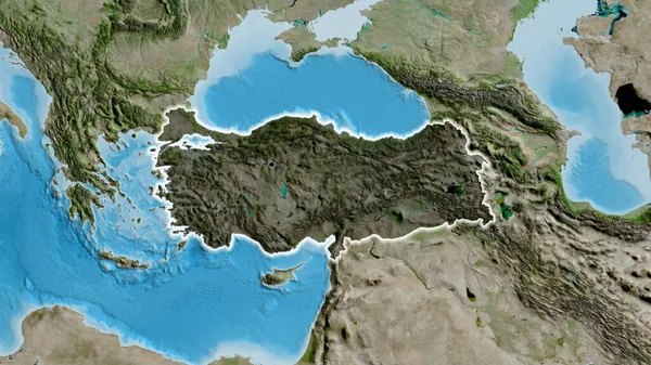 衛星地図上の暗いオーバーレイで強調トルコ国境地域のクローズアップ 資本ポイント 全国に光る — ストック写真