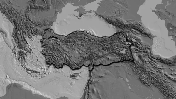 在双边地图上对Turkiye边境地区进行的密切监视 资本点 国家形状的斜边 — 图库照片