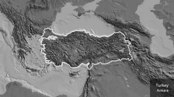 Închiderea Zonei Frontieră Turkiye Hartă Bilevel Punct Capital Străluceşte Jurul — Fotografie, imagine de stoc