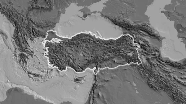 Nahaufnahme Des Türkischen Grenzgebiets Auf Einer Zweistufigen Karte Kapitalpunkt Glühen — Stockfoto