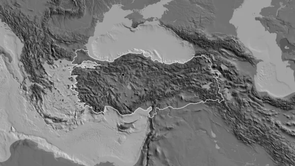 Close Turkiye Border Area Bilevel Map Capital Point Outline Country — Stock Photo, Image